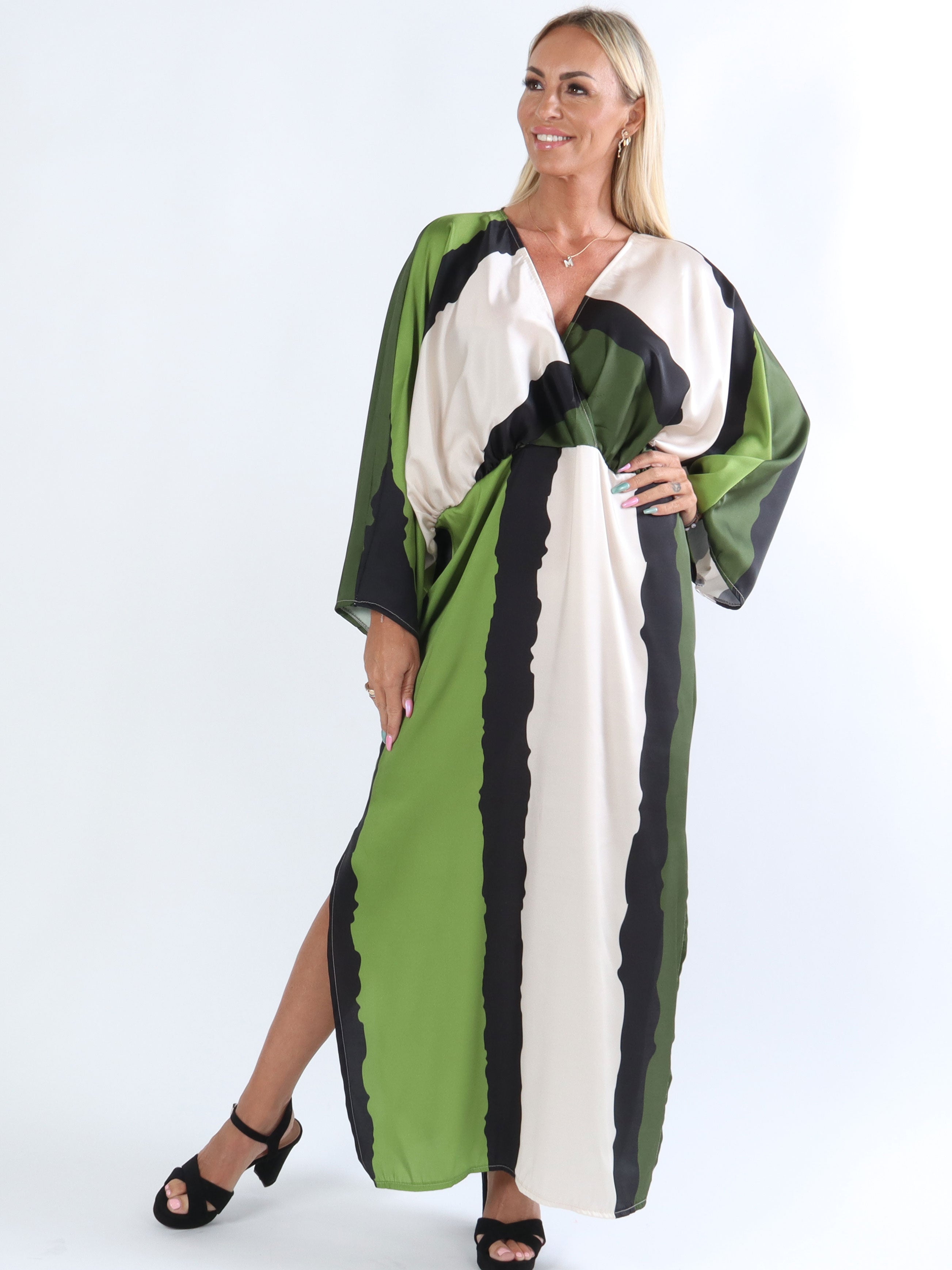 Dita - Lang smuk flerfarvet kjole i silkelook